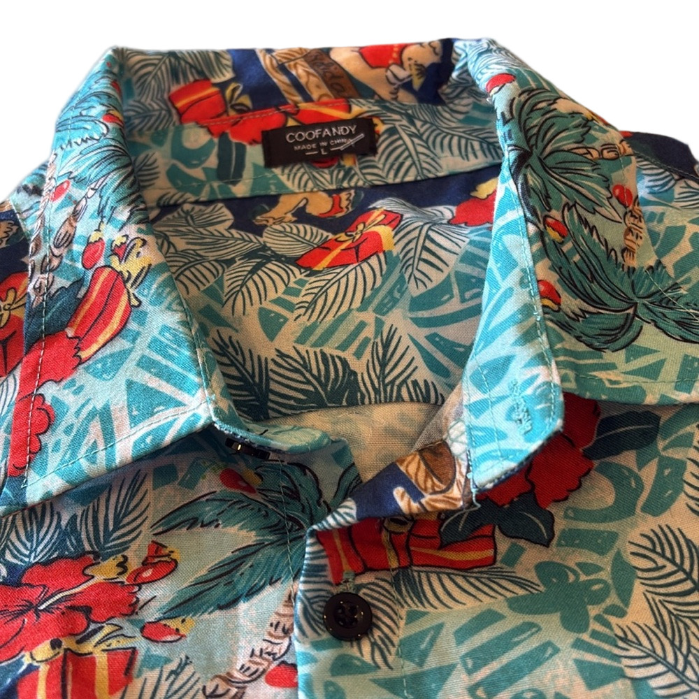 Coofandy Mens Large Santa Hawaiian Short Sleeve Shirt